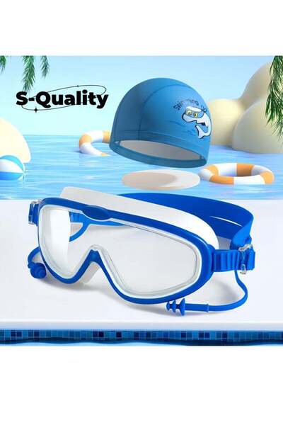 S-Quality Kids Swimming Goggles and PU Cap Set – Wide View, Anti-Fog, Waterpr...