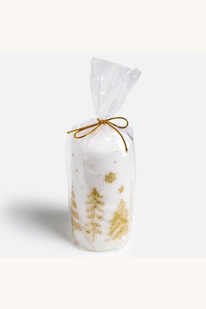 Comerivo Lumanare Coloana Alba pentru Craciun, cu Brazi si Glitter Auriu, 6x1...