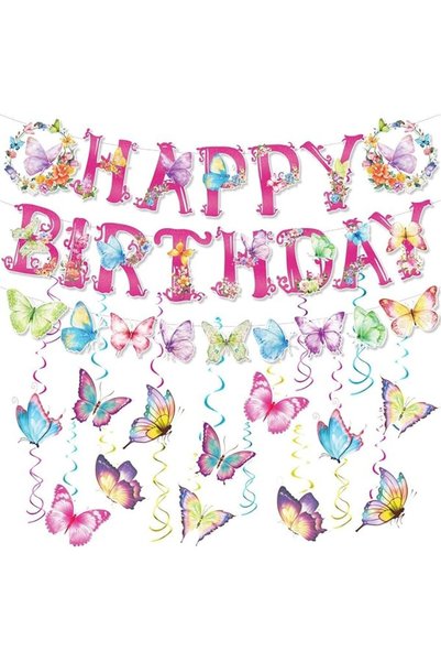 AZONEE 8-Piece Butterfly Birthday Decorations Set – "Happy Birthday" Banner, ...