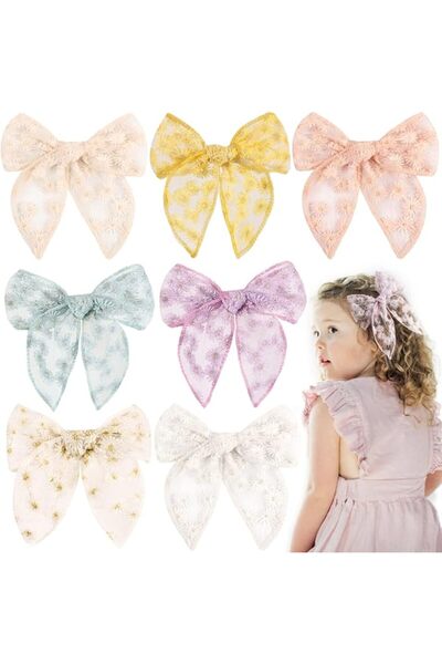 MAKINGTEC 7 PCS Large Fable Hair Bows for Girls, Alligator Clips Neutral Hand...