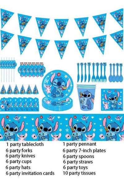 Stitch 66-piece themed birthday party disposable supplies set