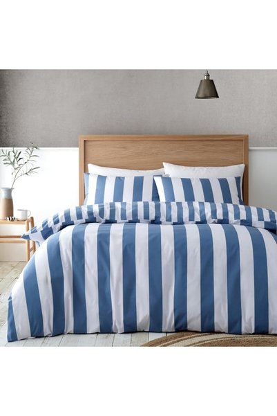 Catherine Lansfield Cove Stripe Reversible Double Duvet Cover Set with Pillow...