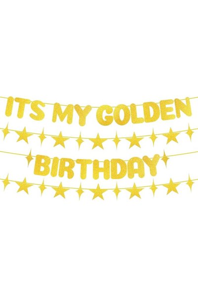 TERRIFI It's My Golden Birthday Banner, Gold Glitter Party Decorations with S...