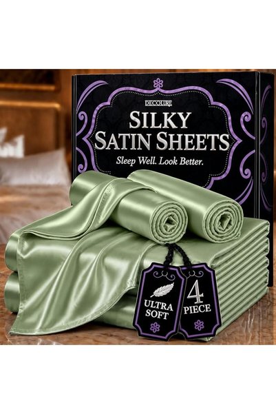 DECOLURE Satin Sheets Full Size Bed (4 Pieces, 8 Colors) - Silky Satin Sheet ...