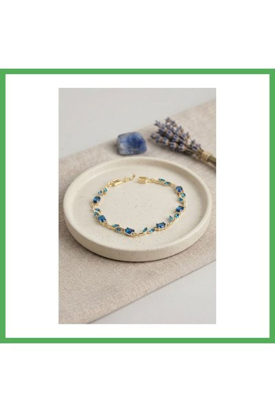 Nur store Çanta Gold-Toned Rice-Style Women's Bracelet with Blue Zircon Stone...
