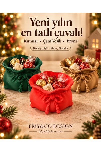 EMY&CO DESIGN Noel Baba Çuvalı Dekoratif Şekerlik – Yılbaşı Şeker Kasesi – 10 × 8 cm