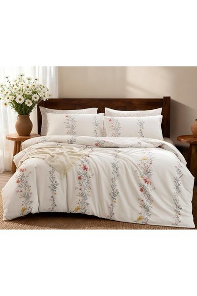 sleepbella طقم غطاء لحاف، غطاء لحاف مخطط باللونين الأبيض والكحلي مصنوع من الق...