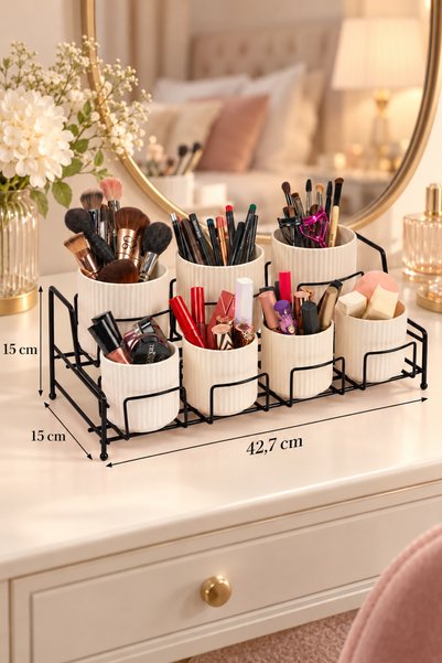 Edora Home Black 7-Compartment Bamboo-Lid White Porcelain Jar Makeup and Skin...