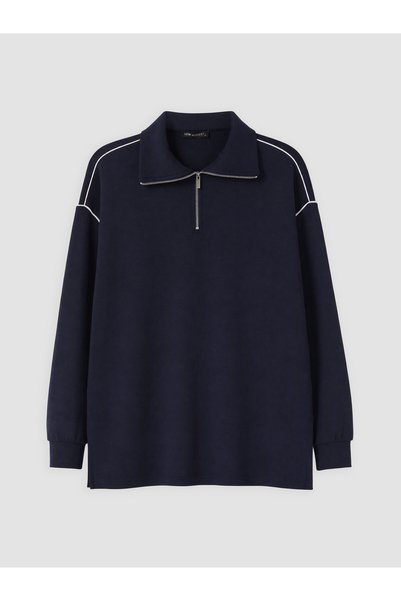 LC Waikiki Nevavm Farkıyla Lcw Modest Navy Blue Interlock Plain Oversize Wome...