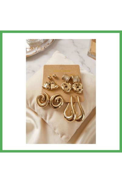 Nur store Çanta Gold-Colored Metallic-Plated CCB 6-Pair Earring Set BEZOSS
