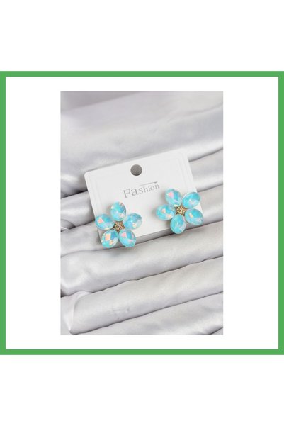 Nur store Çanta Ice Blue Color Crystal Stone Flower Model Women's Earrings Be...