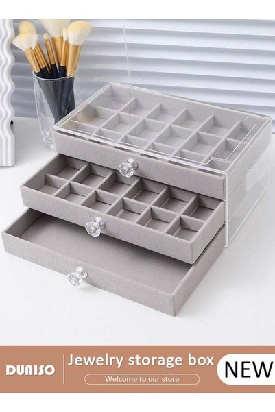 DUNISO Multi-function Jewelry Organizer Box with Tissue Box, 3 Drawers Clear ...