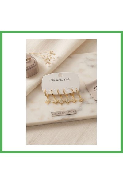 Nur store Çanta طقم أقراط نسائية بتصميم نجمة القطب، مصنوعة من الفولاذ 316L، ب...