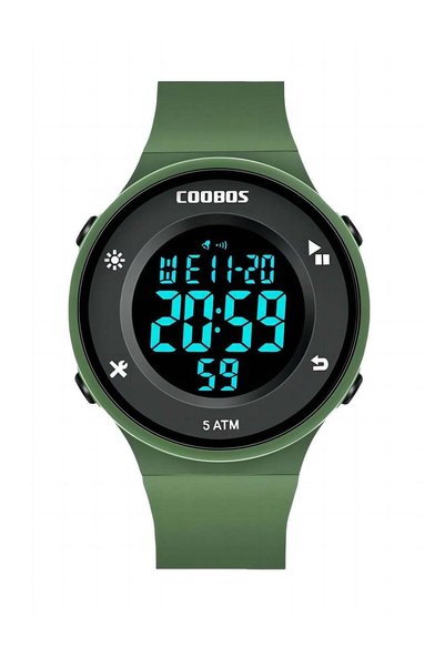 Coobos Kids Water Resistant Rubber Digital Watch Green