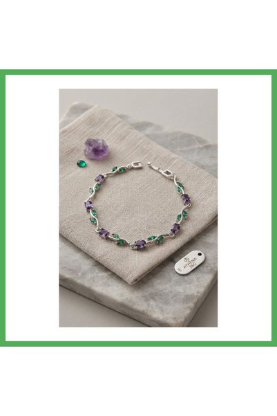 Nur store Çanta Silver-Plated Brass Women's Bracelet with Purple Zircon Stone...