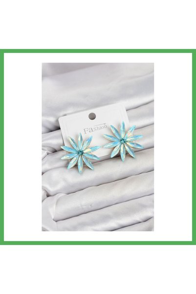 Nur store Çanta Ice Blue Crystal Lotus-Style Modal Women's Earrings BEZOSS