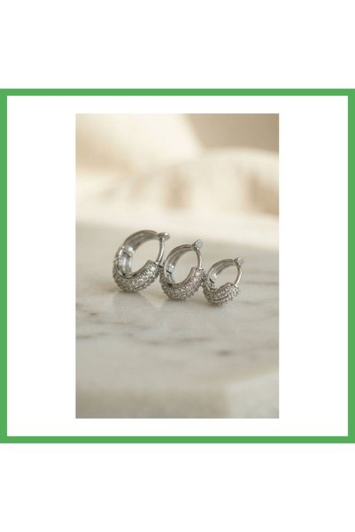 Nur store Çanta Silver-Colored 3-Piece Zircon Stone Hoop Earring Set BEZOSS