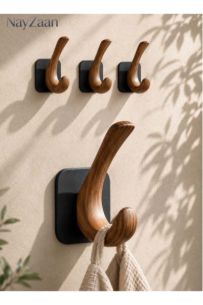 NayZaan Towel Hooks For Bathroom,4 Packs Mount Towel Holder,Imitation Wood Gr...