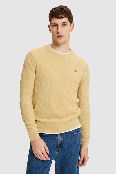 U.S. Polo Assn. Men's Cream-Colored Crew-Neck Slim Fit Plaid Knit 100% Cotton...