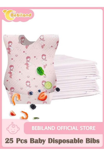 Bebiland 25 قطعة من مآزر الأطفال القابلة للاستخدام مرة واحدة، مآزر للرضاعة أث...