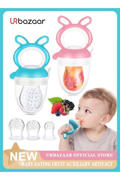 URbazaar 2-Piece Baby Fresh Food Feeder with 3 Sizes Silicone Pouches, Fruit ...