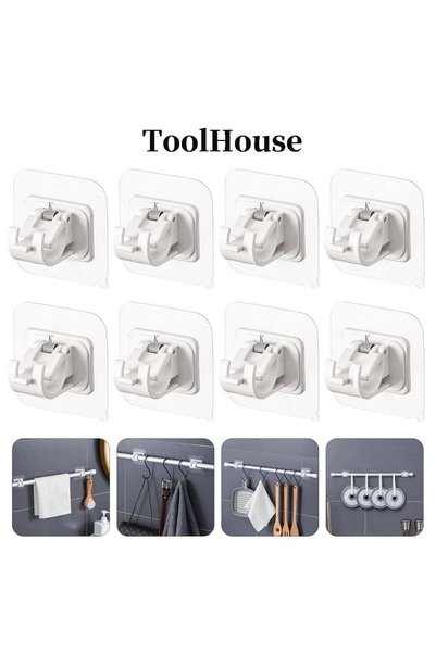 ToolHouse 8-Piece No Drill Curtain Rod Brackets Self Adhesive Curtain Rod Hol...