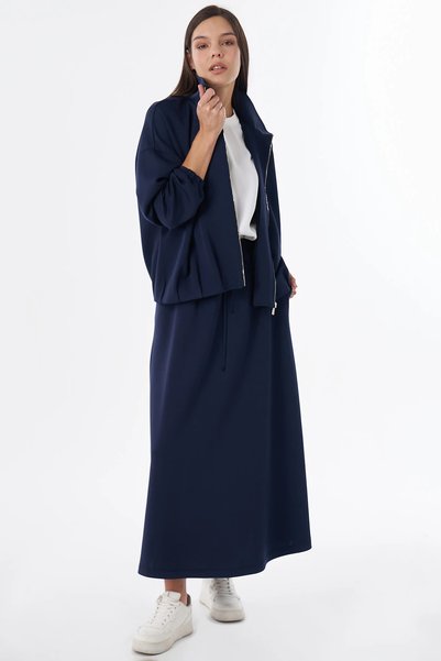 Kayra Relaxed-Fit Skirt Suit, Navy Blue