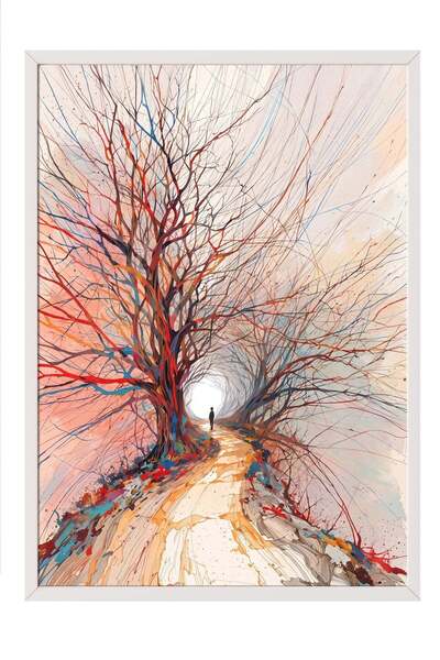 Postifull Poster cu potecă printre copaci colorați – Tablou cu ramă albă NR. ...
