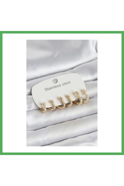 Nur store Çanta 316L Stainless Steel Gold-Colored 6-Piece Set of Women's Earr...