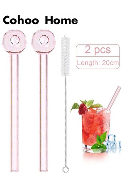 Cohoo Home 2 pcs Breakproof Glass Straws - Durable Reusable Glass Drinking St...
