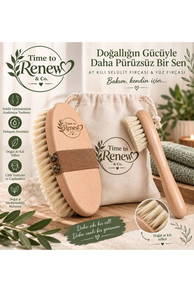 %100 Doğal At Kılı Selülit Fırçası ve Yüz Fırçası Seti