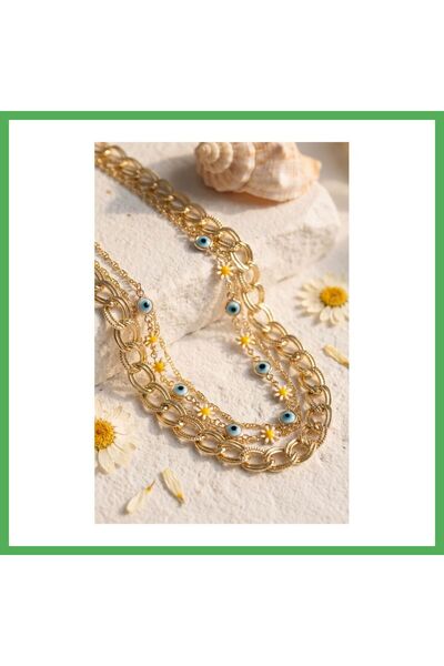 Nur store Çanta Gold-Colored Milky Way Chain Necklace with Daisy and Evil Eye...