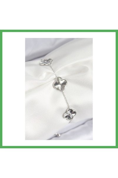Nur store Çanta VIP Rice Clover-Patterned Silver-Colored Women's Bracelet BEZOSS