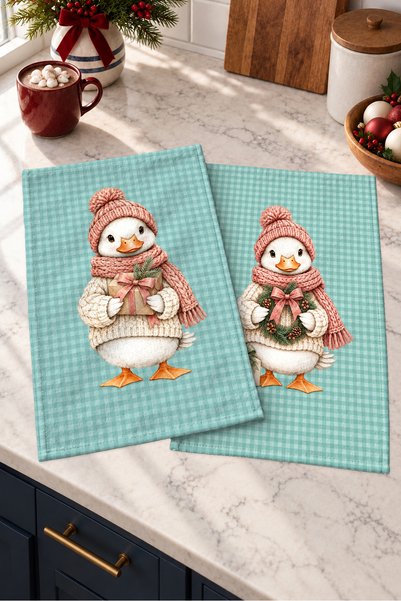 Evmila Mint Duck Duck and Bow Detail Turquoise-Patterned New Year's Digital P...