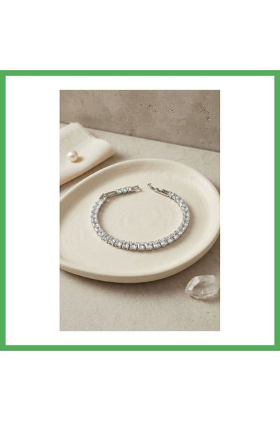 Nur store Çanta Rice-Shaped Silver-Colored Square Zircon Stone Waterway Women...