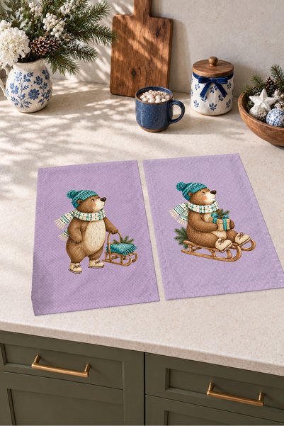 Evmila Lavender Bear i Sleigh, sa ljubičastim dezenom, božićna tema, digitaln...