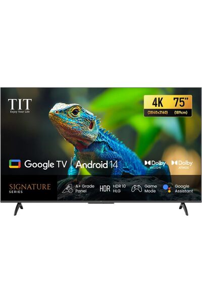 TİT 75 Inch 4K UHD Smart LED TV, Google TV (Android 14), Dolby Vision, HDR10,...