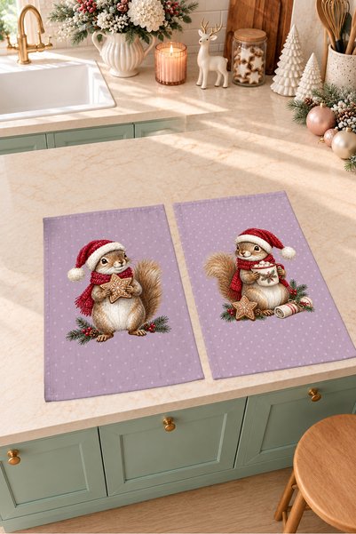 Evmila Lavender Squirrel: Squirrel and Cookie with Lavender Pattern—Decorativ...