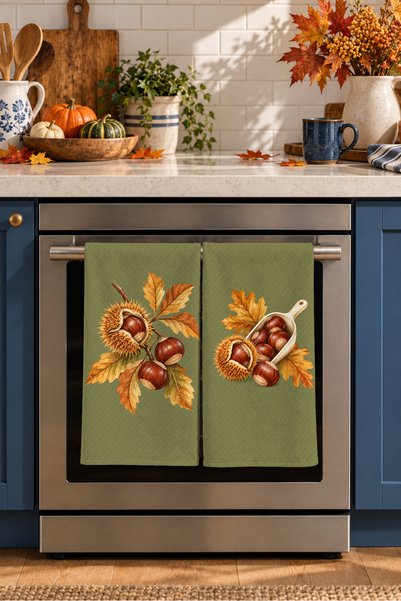 Evmila Chestnut Picnic Decorative 2-Piece Kitchen Towel Set with Chestnut and...