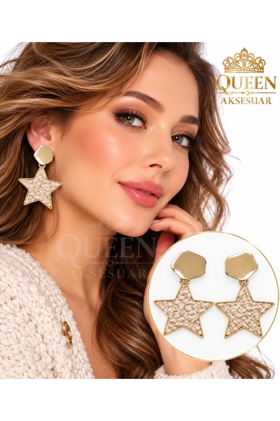 QUEEN AKSESUAR Modern Geometric Dangle Earrings in Gold, Ecru, Beige, and Cre...
