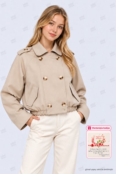 Minimoda Kids معطف قصير مبطن بتصميم كروز وياقة مزينة بأزرار وخصر مطاطي، مناسب...