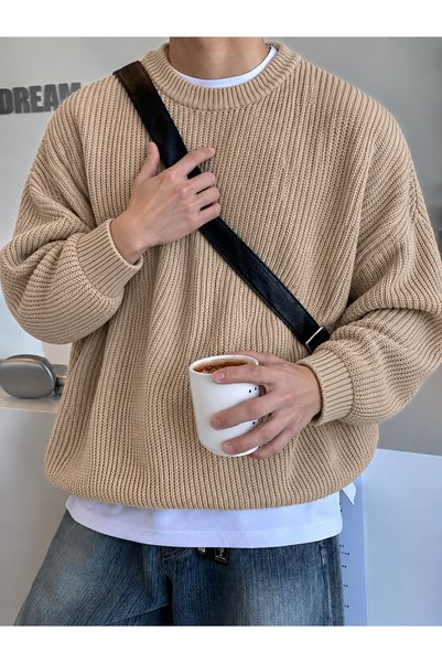 FAVORİST Basic Men’s Crew Neck Relaxed-Fit Knit Sweater ZS-05