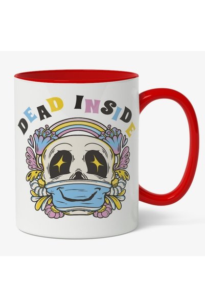 INOVATIX Personalized white mug, Happy Skull, Rainbow, Dead Inside,, Gift for...