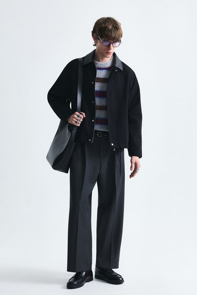 VAMOSCLO Boxy Fit Contrast Collar Coat
