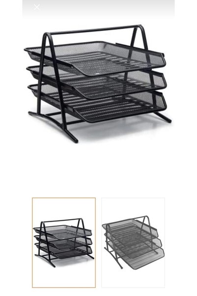 mikeonscosmetics Black 3-Tier Document Rack with Mesh Metal Desktop Document ...