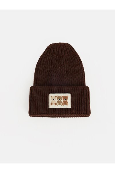 LC Waikiki Brown Knit Embroidered Baby Boy Beanie—The NEVAVM Way