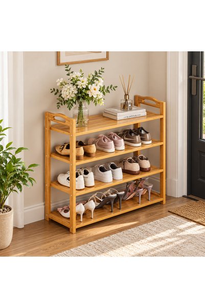 KEKE 4-Tier Bamboo Wooden Shoe Rack Organizer, Multi-Layer Space-Saving Shoe ...