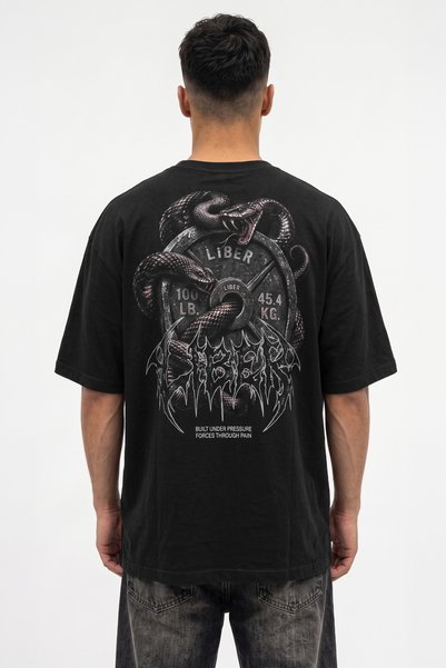 Liber Iron Serpent - Oversized Black T-shirt | 100% Cotton, Digital Print, St...