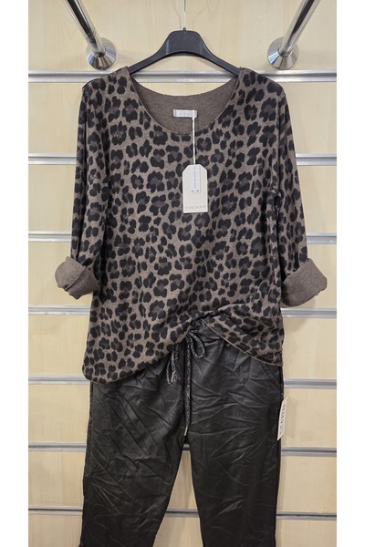 Park Moda Pulover subțire din angora cu model de leopard