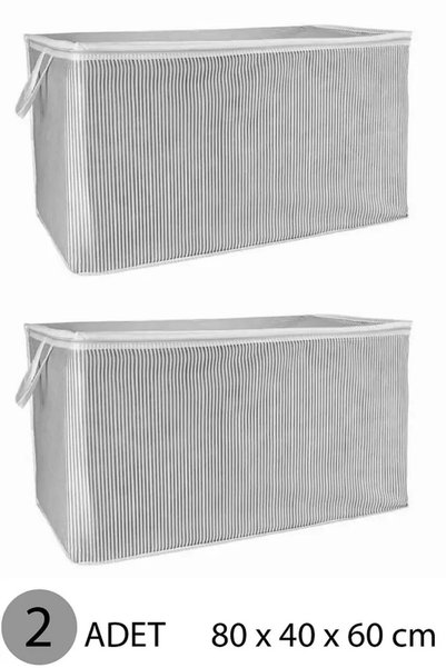 Tasarım (2 Pcs) Gray Striped Zippered Mega Size Storage Bag Pillow-Quilt-Clot...